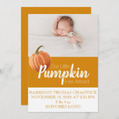 シトリン秋ハーベストカボチャ独身のフォトベビー 案内状 (正面/裏面)