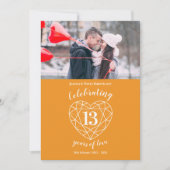 シトリン ハート 記念日 13年 写真 オレンジ 招待状 (正面)