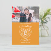 シトリン ハート 記念日 13年 写真 オレンジ 招待状 (スタンド正面)