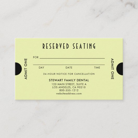 シトロンイエローアールデコリザーブドシーティングデンタル 予約カード (正面)