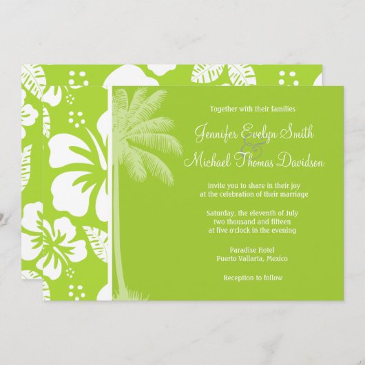 シトロングリーン熱帯性帯状帯;サマーパーム 招待状 (正面/裏面)