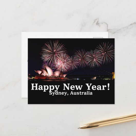 シドニーで新年の花火を楽しむ ポストカード (正面/裏面インサイチュ)