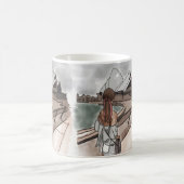 シドニーのオペラハウスで女の子。 コーヒーマグカップ (中央)