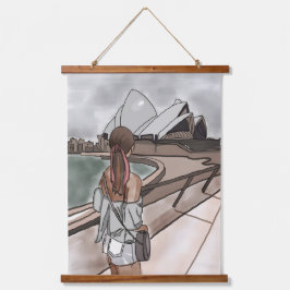 シドニーのオペラハウスで女の子。 吊り下げ型タペストリー