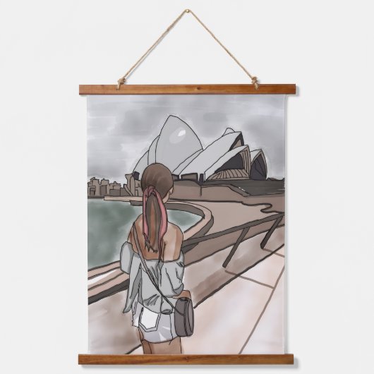 シドニーのオペラハウスで女の子。 吊り下げ型タペストリー (正面)