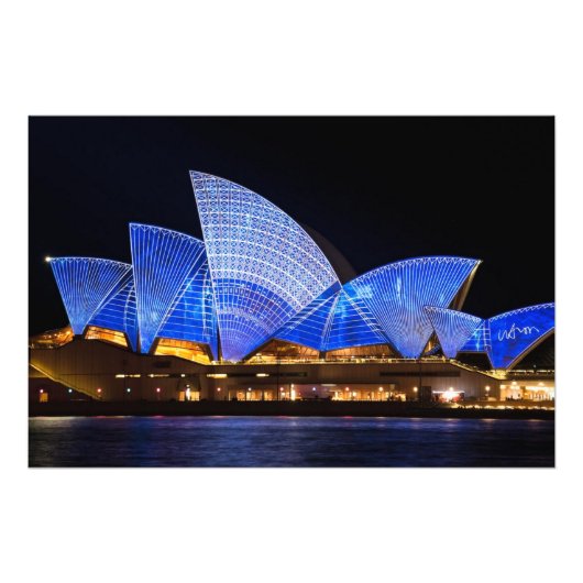 シドニーのオペラハウスの鮮やかなライトショー フォトプリント            (正面)