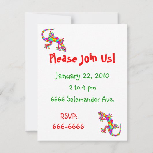 シドニーのサンショウウオの誕生日のパーティの招待状 招待状 (裏面)