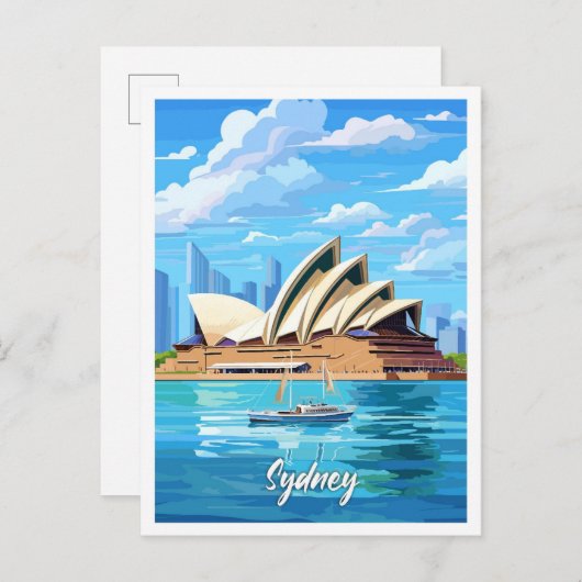 シドニーオーストラリアアートヴィンテージトラベルイラストレーション ポストカード (正面/裏面)