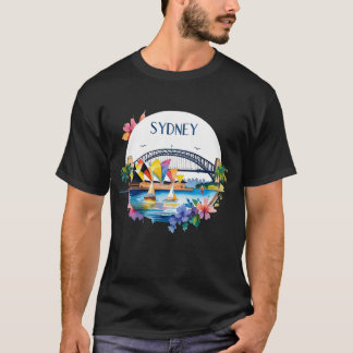シドニーオーストラリアスカイラインサンセットレトロトラベル Tシャツ