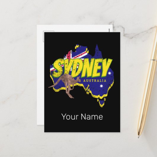 シドニーオーストラリアレトロカンガルー&フラッグヴィンテージ シーズンポストカード (正面/裏面インサイチュ)