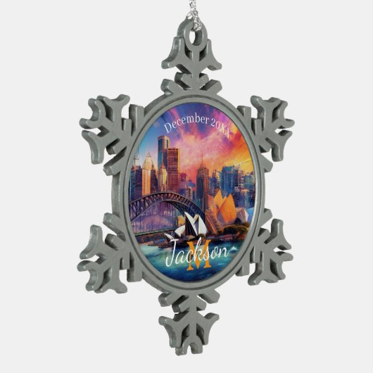 シドニースカイライン抽象芸術アート スノーフレークピューターオーナメント (左)