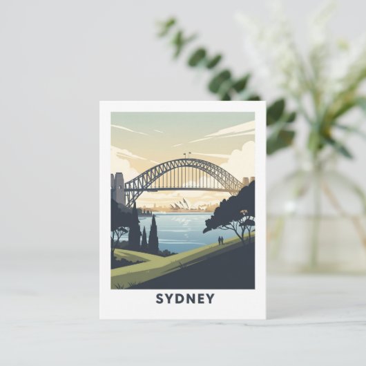 シドニーハーバーのヴィンテージ旅行ポスター ポストカード (スタンド正面)