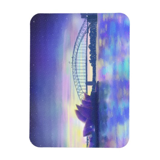 シドニーハーバーパープルサンセットシティアート絵画ズ マグネット (縦)