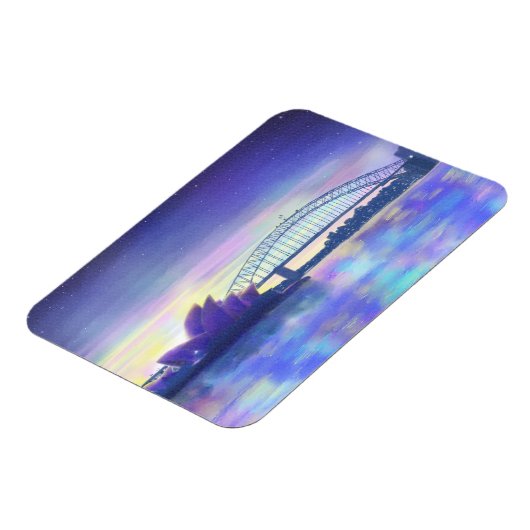 シドニーハーバーパープルサンセットシティアート絵画ズ マグネット (左側)