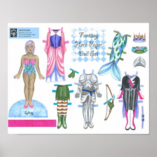シドニーファンタジーヒーロー紙ドール遊 – またはディスプレイ ポスター (正面)