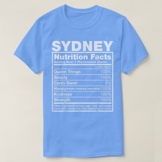 シドニー栄養ファクトシドニーネーム誕生日 Tシャツ (デザイン正面)