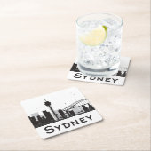 シドニー、オーストラリア|の黒く及び白い都市スカイライン スクエアペーパーコースター (インサイチュ)