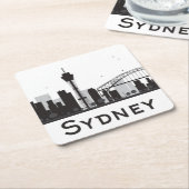 シドニー、オーストラリア|の黒く及び白い都市スカイライン スクエアペーパーコースター (アングル)