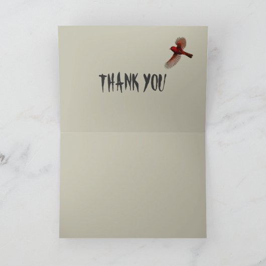 シナの木とルビー色のカーディナル ありがとう サンキューカード (内部)
