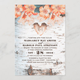 シナの木の皮に彫られたハート　素朴なカントリーウェディング 招待状