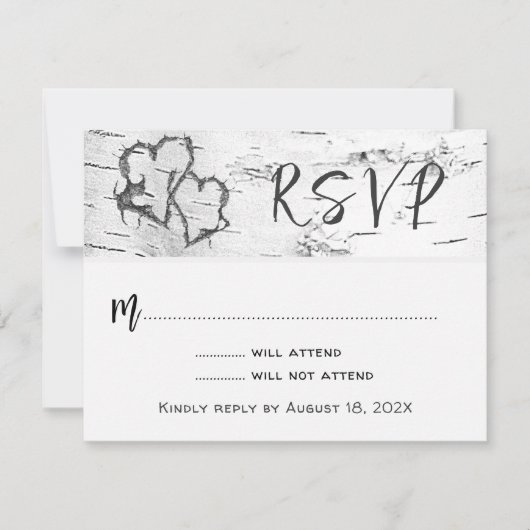 シナの木の皮のウェディングハート返信カード 出欠カード (正面)