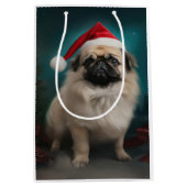 シナの雪のクリスマスの北京犬 ミディアムペーパーバッグ (正面)