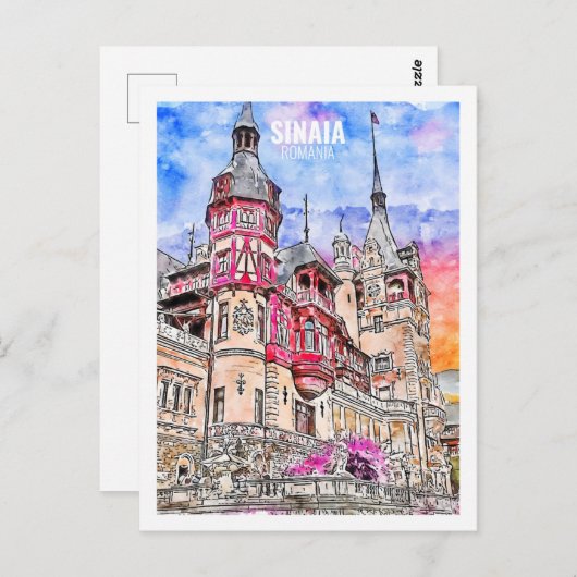 シナイアルーマニア有名な旅行水の色のスケッチ ポストカード (正面/裏面)