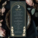 シナエレガントルアーチ結婚アールヌーボー メニュー<br><div class="desc">アールヌーボーメニューでイベントを高インスパイアく!深いの青い背景に輝く黄金のアーチ、きらめく星、繊細な白い花をセットしたデザインは、あなたのテーブルに永遠のエレガンスを追加する。結婚式やガラ、高級な集まりに最適！この製品の金ゴールドは箔ではなく実在、平らに印刷されていることに注意する。</div>