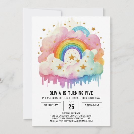 シナエレガントルクラウドガール誕生日 招待状 (正面)