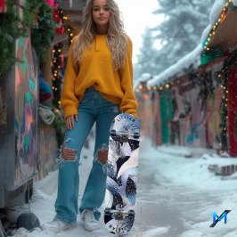 シナエレガントルブルー抽象芸術と流れるパターン スケートボード