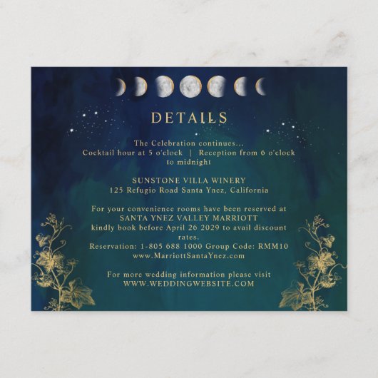 シナエレガントルブルー、ネイビーグリーン結婚ズ詳細 エンクロージャーカード (正面)