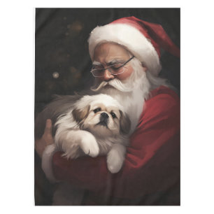 シナスタイプのペキニーズとサンタクロースのクリスマス テーブルクロス