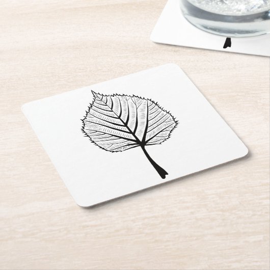 シナノキの葉の輪郭の芸術-植物の着色 スクエアペーパーコースター (アングル)