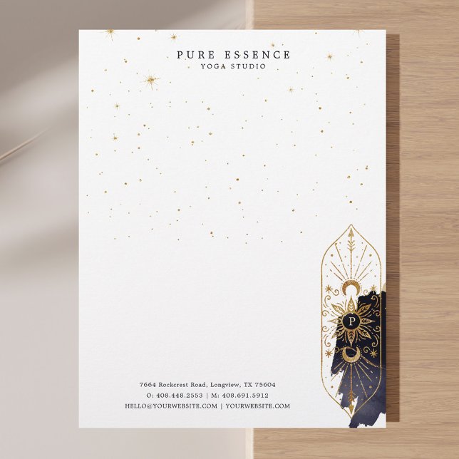 シナホリスティックル太陽と月のダークインクモノグラム レターヘッド (Holistic Celestial Sun & Moon Dark Ink Monogram Letterhead)