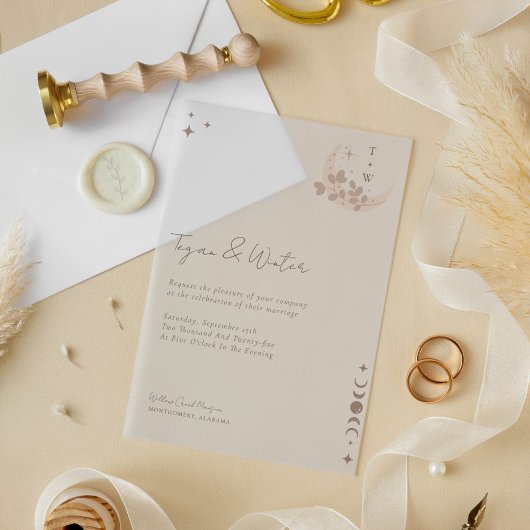 シナミニマルルホリスティックムーン&スターズモノグラム ベラム紙招待状