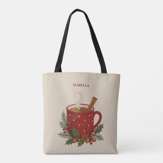 シナモンの入った田舎風の刺繍クリスマスココア トートバッグ (裏面)