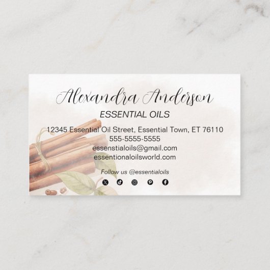 シナモンエレガントエッセンシャル油フローラ水彩 名刺 (裏面)