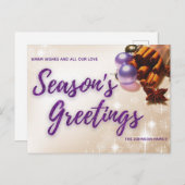 シナモンエレガントパープルグリッタースクリプトクリスマス シーズンポストカード (正面/裏面)