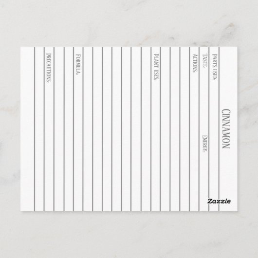 シナモンスパイスマテリアメディカモノグラフハーブ ポストカード (裏面)