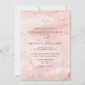 シナモンバラほこりっぽいバラ金ゴールド水カラーモノグラム 招待状 (正面)