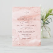 シナモンバラほこりっぽいバラ金ゴールド水カラーモノグラム 招待状 (スタンド正面)