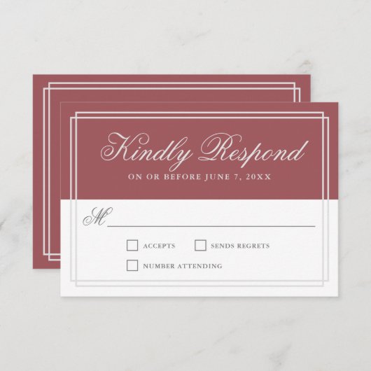 シナモンバラクラシックシンプルエレガントウェディングRSVP 出欠カード (正面/裏面)