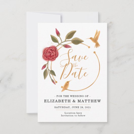 シナモンバラピンクと金ゴールドオンホワイトフローラ セーブザデート (正面)