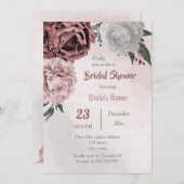 シナモンバラ白フローラ緑ブライダルシャワー 招待状 (正面/裏面)