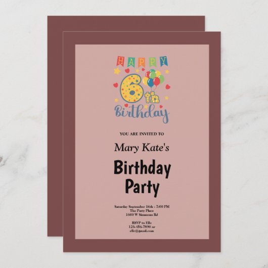 シナモンバラ第6回バースデーパーティーへの招待 招待状 (正面/裏面)