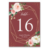 シナモンバラ赤面フローラ幾何学的結婚フレーム テーブルナンバー (裏面)