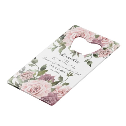 シナモンバラ赤面フローラ結婚式の引き出物 クレジットカード栓抜き (正面アングル)