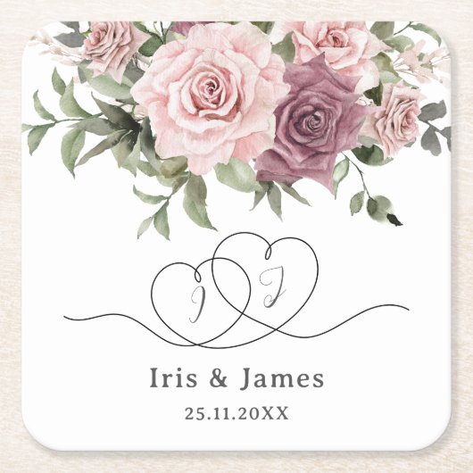 シナモンバラ赤面フローラ結婚式の引き出物 スクエアペーパーコースター (正面)