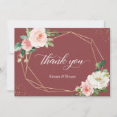 シナモンバラ赤面フローラ金ゴールド幾何結婚の サンキューカード (正面)