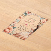 シナモンバラ金ゴールドキンセアニラドレスフローラクリン アクリル招待状 (レイダウン)